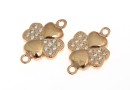 Link, clover with crystals, 925 silver rose gold plated, 14mm  - x1