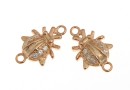 Link, ladybug with crystals, 925 silver rose gold plated, 12mm  - x1