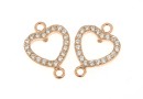 Link, heart with crystals, 925 silver rose gold plated, 12.5mm  - x1