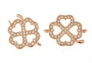 Link, clover with crystals, 925 silver rose gold plated, 18.5mm  - x1