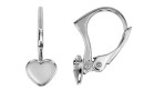 Earring findings, rhodium plated 925 silver, heart, cabochon 6mm- x1pair