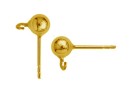 Tortite cercei cu bila 5mm, argint 925 placat cu aur, 15mm - x1per