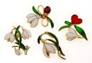 Brosa martisor, ghiocei cu cristale, 23-28mm - xset 4 buc