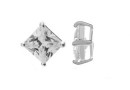 Beads square with crystal, 925 silver, 7.5mm  - x1