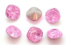 Ideal crystals, fancy square, mix light rose crackled, 12mm - x2