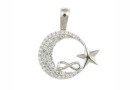 Crescent moon pendant with crystals, rhodium plated 925 silver, 21mm  - x1