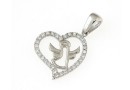 Angel heart pendant with crystals, rhodium plated 925 silver, 24mm  - x1