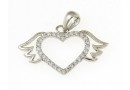 Angel heart pendant with crystals, rhodium plated 925 silver, 21mm  - x1