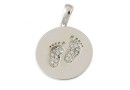 Baby feet pendant with crystals, rhodium plated 925 silver, 25mm  - x1