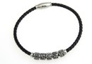 Braided bracelet, 5 tubular hematite charms, 57mm