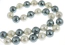 Perle tip Mallorca, rotund fatetat, alb perlat-argintiu petrol, 14mm