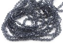 Crystal bead string, faceted biconical, transparent charcoal, 4mm