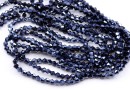 Crystal bead string, faceted biconical, blue hematite, 4mm