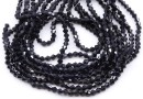 Crystal bead string, faceted biconical, jet black, 4mm