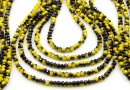 Crystal beads string, faceted rounds, yellow black gradients, 3x2.2mm