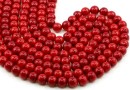 Coral beads, intense red, round, grade A, 8mm