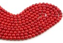 Coral beads, deep red, round, 6.5mm