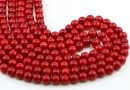 Coral beads, red, round, grade A, 8mm