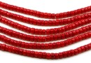 Coral beads, intense red, heishi disk, grade A, 6x4mm