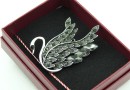 Martisor brooch, Swan with crystals, 5.5x3.5cm, box included - x1