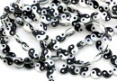 Yin and Yang mother-of-pearl beads, disc, 8mm
