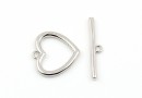Heart toggle clasp, 925 silver rhodium plated - x1set