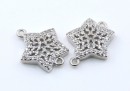 Link, star with crystals, 925 silver rhodium plated, 15mm  - x1