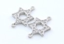 Link, David's star, crystals, rhodium-plated 925 silver, 13.5mm - x1