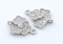 Link, leaf,crystals, rhodium-plated 925 silver, 14mm - x1