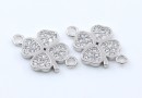 Link trifoi cu cristale, argint 925 placat cu rodiu, 16mm - x1