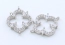 Link trifoi cu cristale, argint 925 placat cu rodiu, 15mm - x1