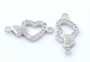 Link 2 inimi, cu cristale, argint 925 placat cu rodiu, 15.5mm - x1