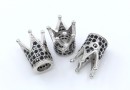 Link coroana cu cristale jet, argint 925 placat cu rodiu, 12mm - x1