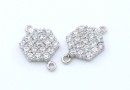 Link hexagon cu cristale, argint 925 placat cu rodiu, 13mm - x1