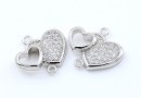 Link 2 inimi cu cristale, argint 925 placat cu rodiu, 13mm - x1