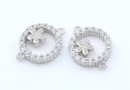 Link disc cu floricica si cristale, argint 925 placat cu rodiu, 12mm - x1