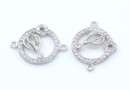 Link disc cu floricica si cristale, argint 925 placat cu rodiu, 16mm - x1