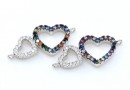 Link 2 inimi cu cristale, argint 925 placat cu rodiu, 22.5mm - x1