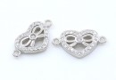 Link inima cu fundita si cristale, argint 925 placat cu rodiu, 16mm - x1