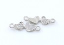 Link 2 inimi cu cristale, argint 925 placat cu rodiu, 16mm - x1