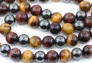 Margele mix Ochi de tigru si hematit, rotund, 10.5mm