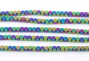 Margele Hematit, cub hexagon, rainbow, 3mm